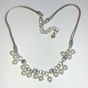 Brighton Silver Tone Faux Pearl Dangling Beaded Boho Necklace